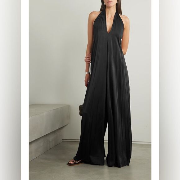 NEW $695 A.L.C. Rio pleated satin halterneck jumpsuit - Picture 3 of 11